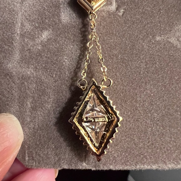 Nolan Miller Trillion Triangle Gold-tone Crystal Pierced Earrings - Picture 6 of 7